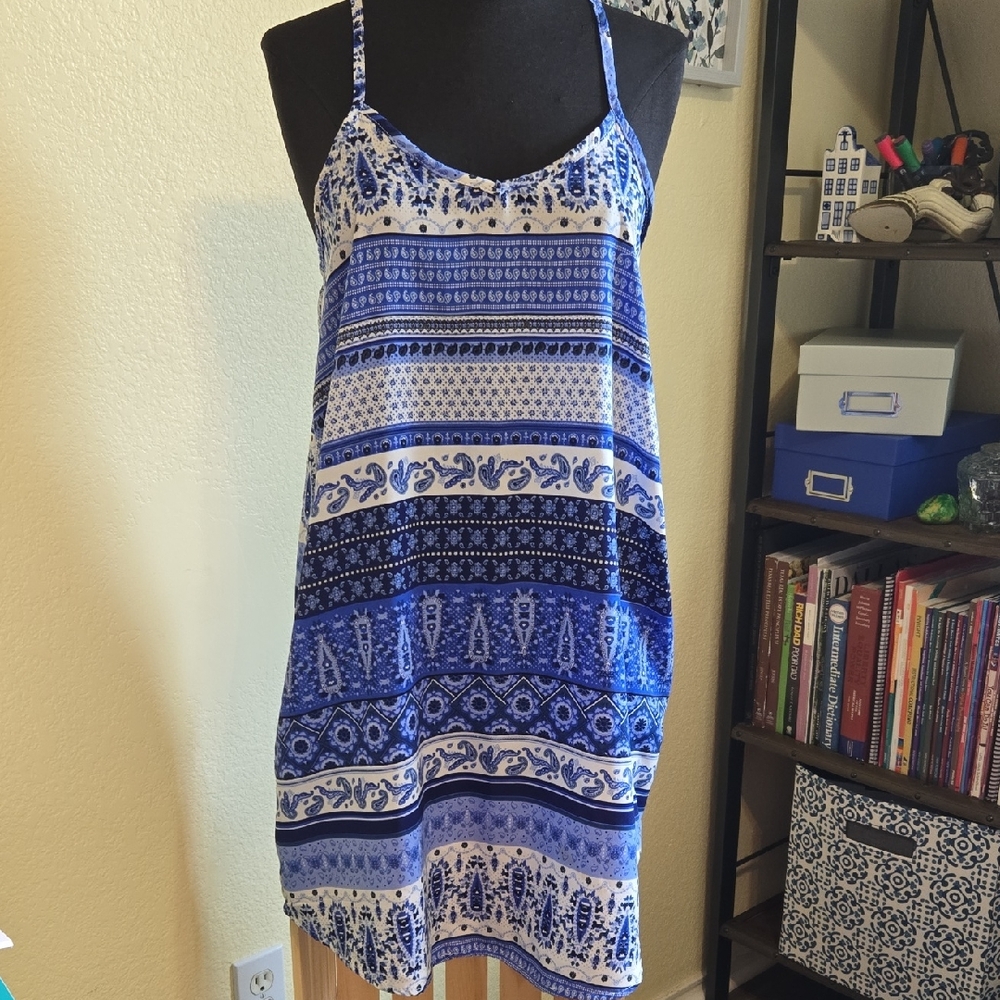 Blue and White Patterned Dress Size XS
